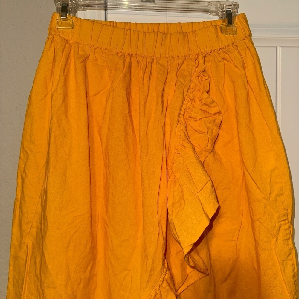 ASOS Ruffled Midi Skirt Golden‎ Yellow Woman's Size 4 Cotton Spring Summer Beach - Picture 6 of 7